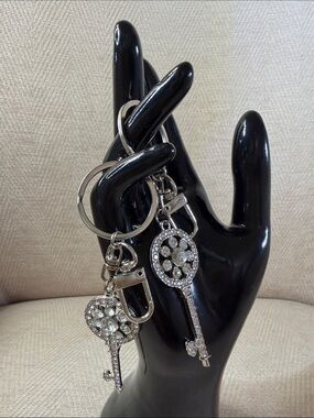 Rhinestone Key Charm Keychain - Silver Crystal Key Design (2)